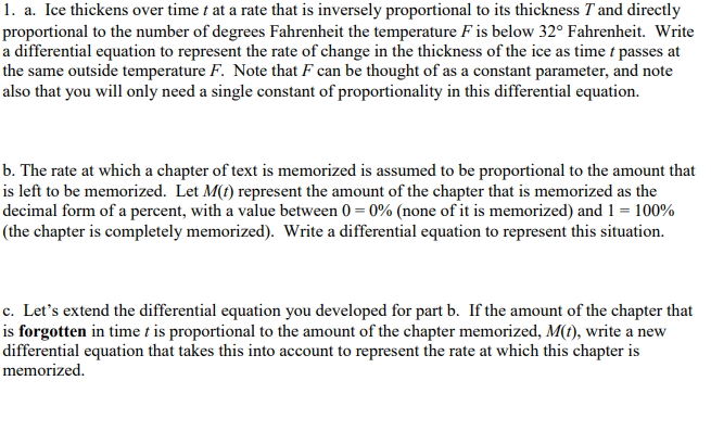 1 . a . Ice thickens over time \ ( t \ ) at a