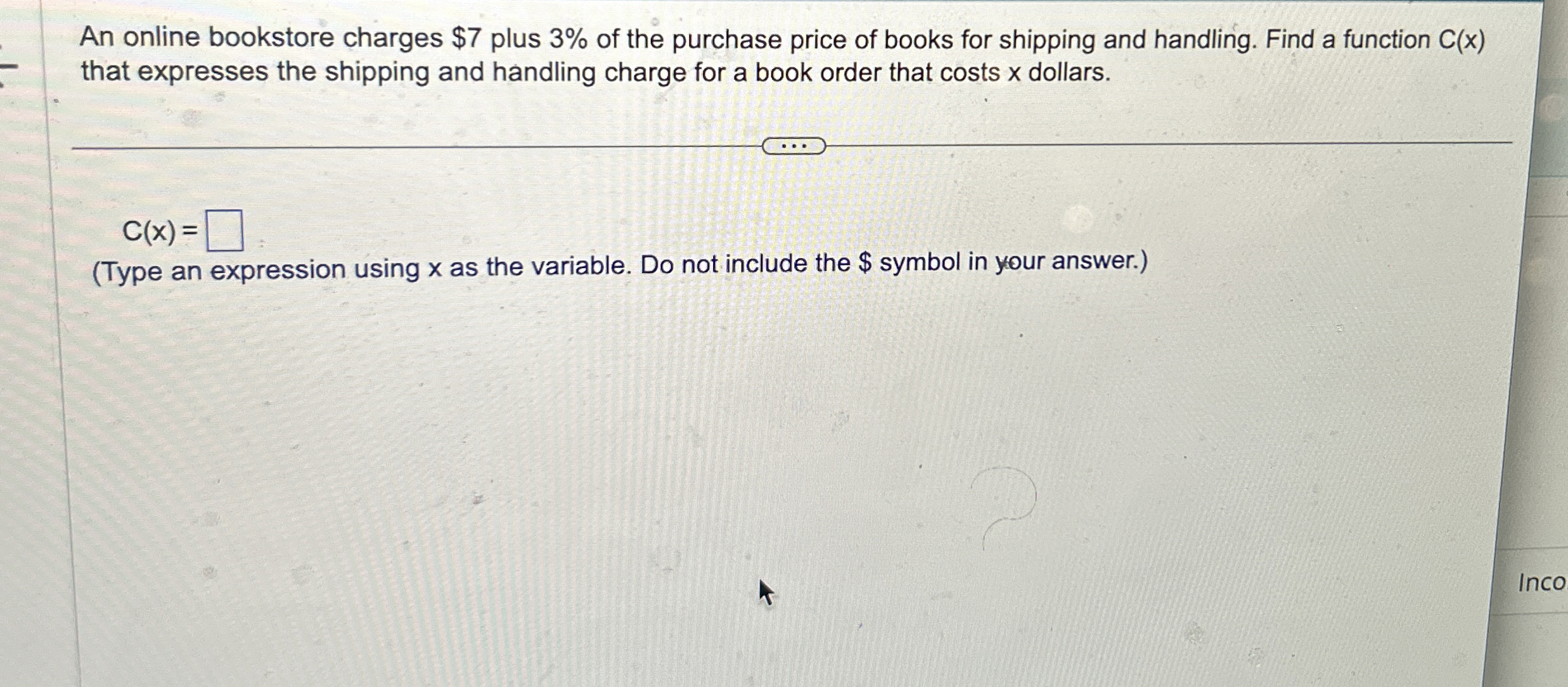 An online bookstore charges $ 7 plus 3 % of the