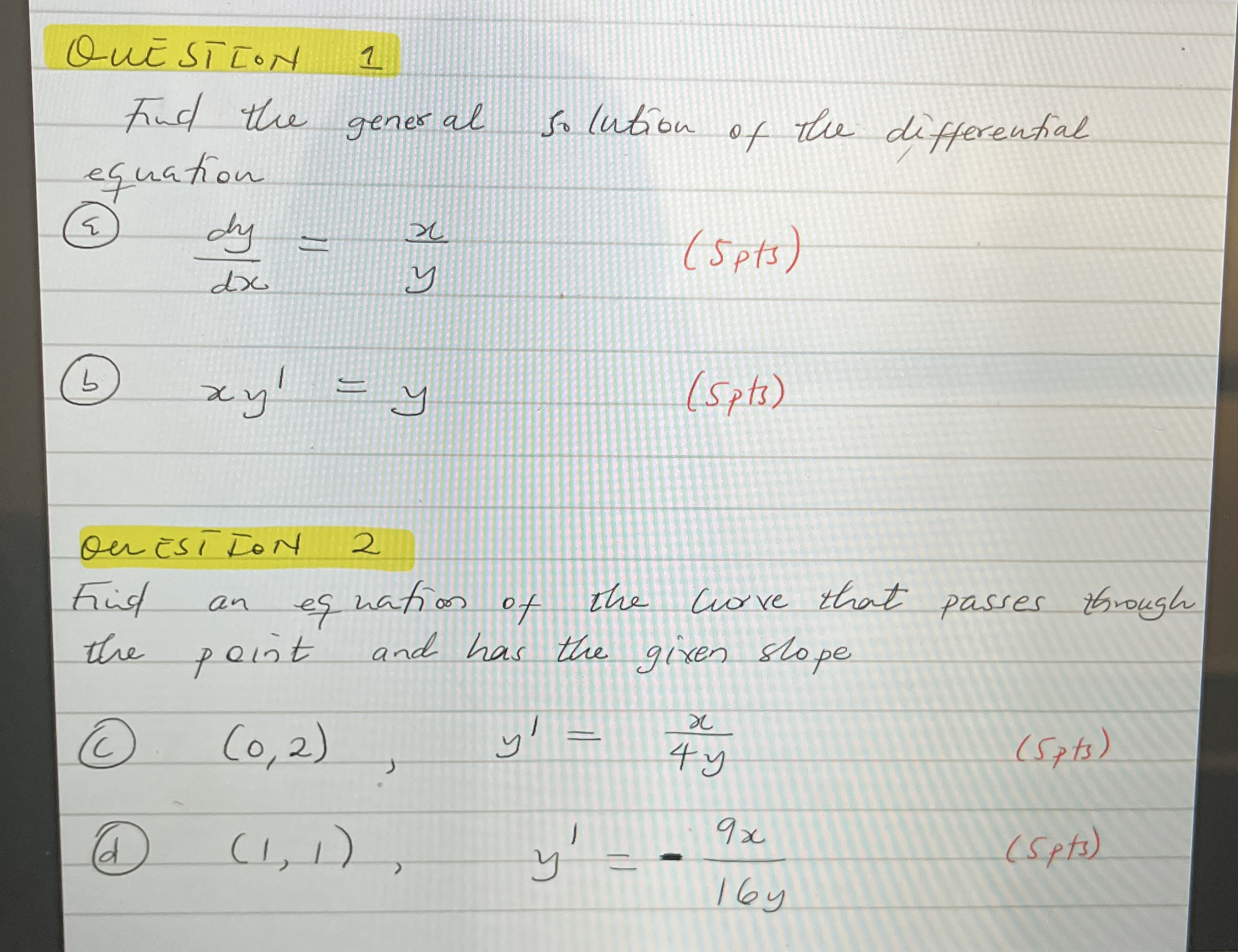 Qu stion 1 Find the general solution of the