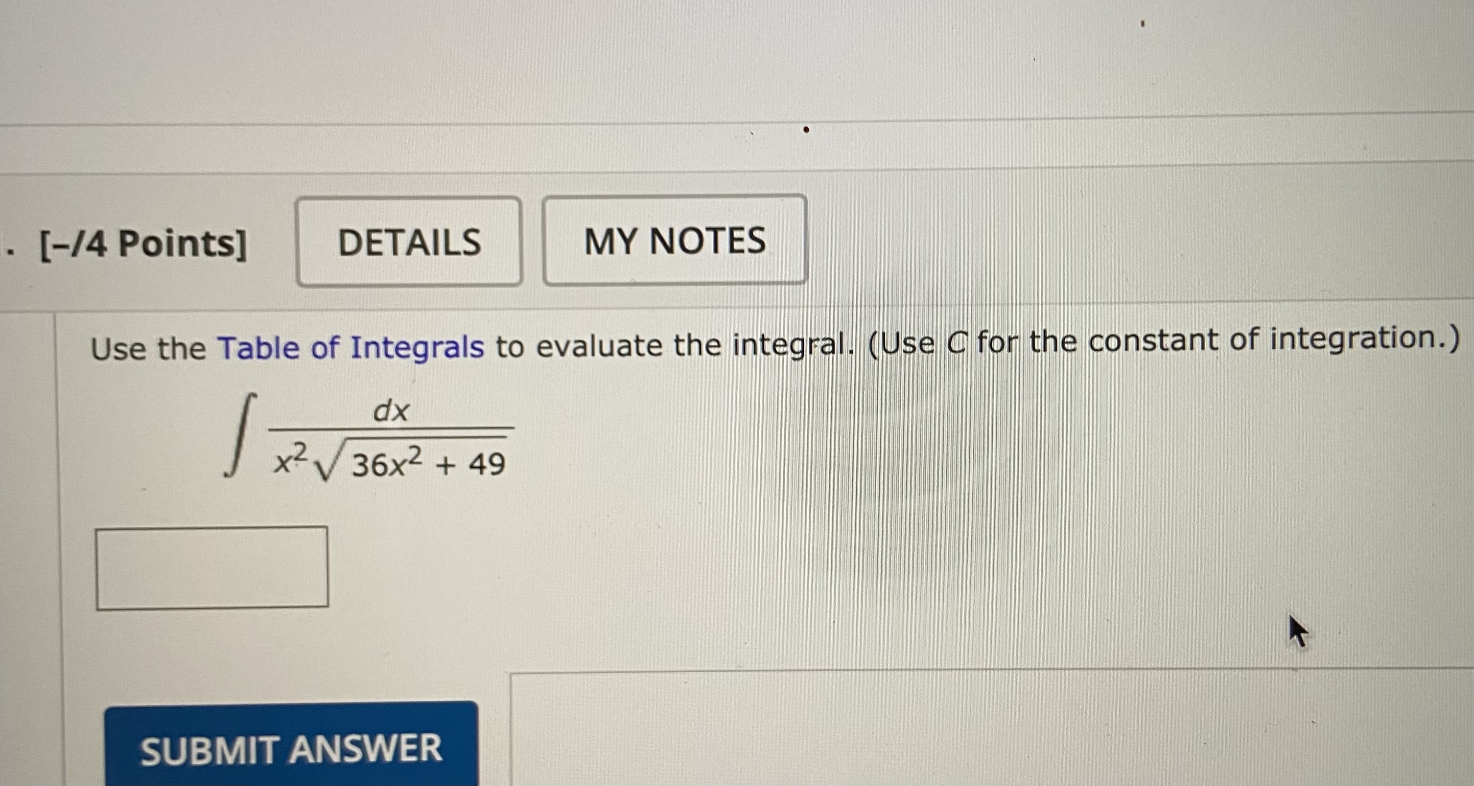Use the Table of Integrals to evaluate the