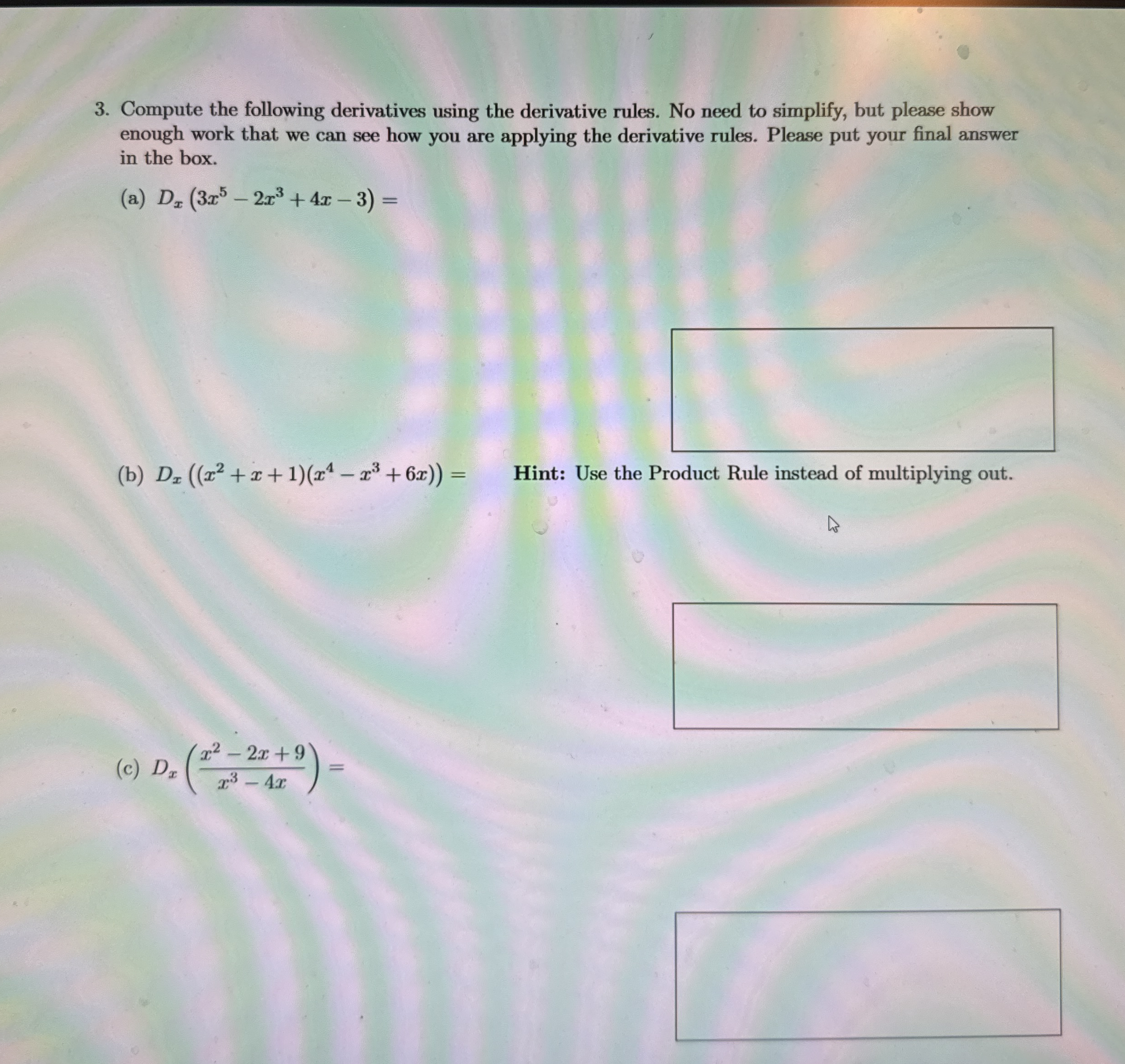 Compute the following derivatives using the