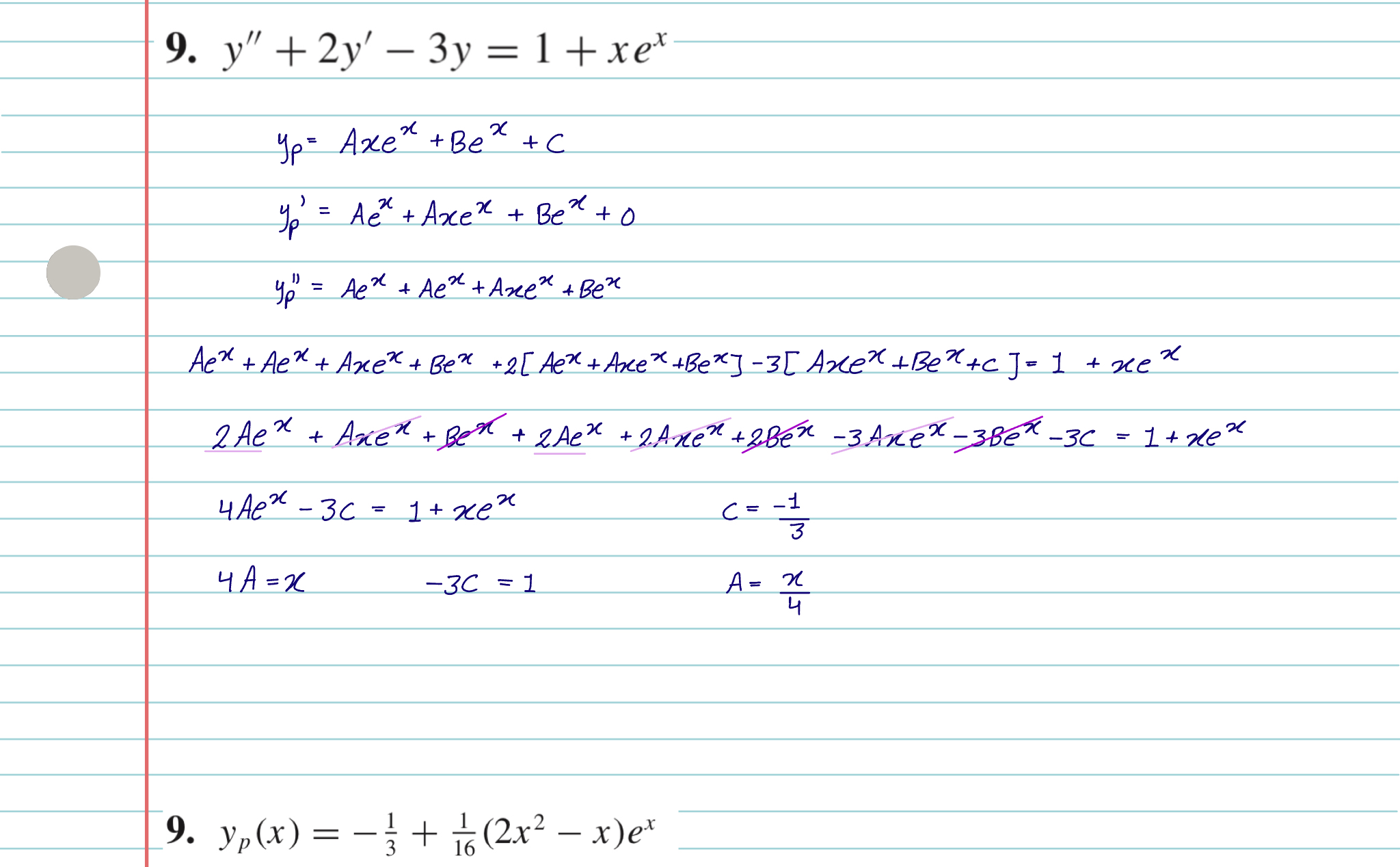 y ' ' + 2 y ' - 3 y = 1 + x e x y p = A x e x + B