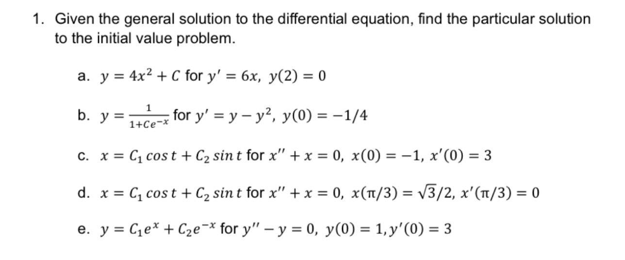 Given the general solution to the differential
