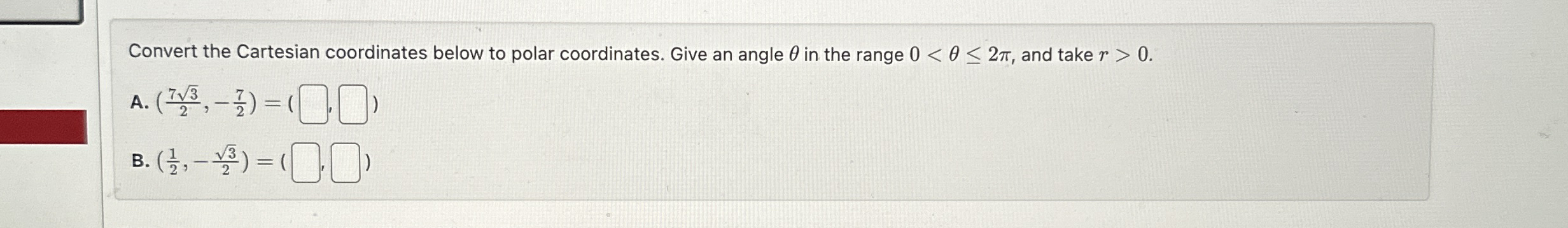 Convert the Cartesian coordinates below to polar