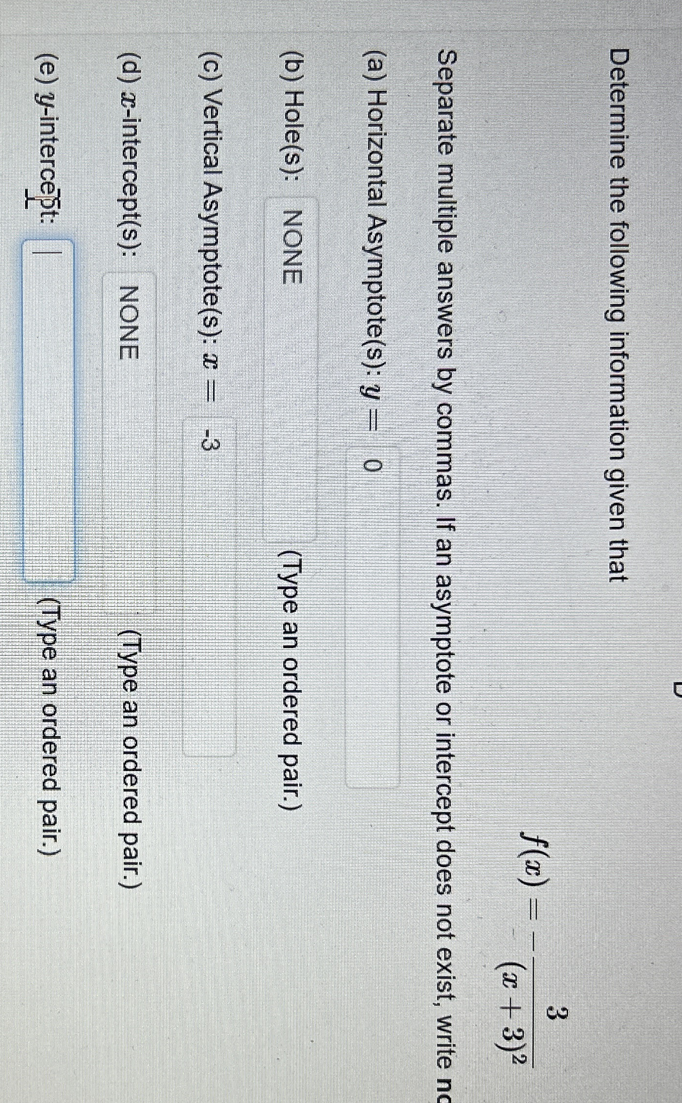 Determine the following information given that f