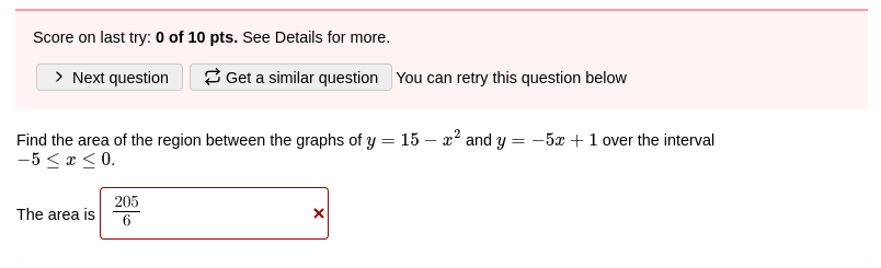 Find the area of the region between the graphs of