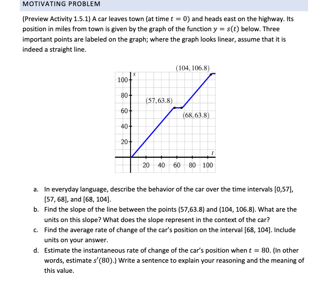 ( Preview Activity 1 . 5 . 1 ) A car leaves town