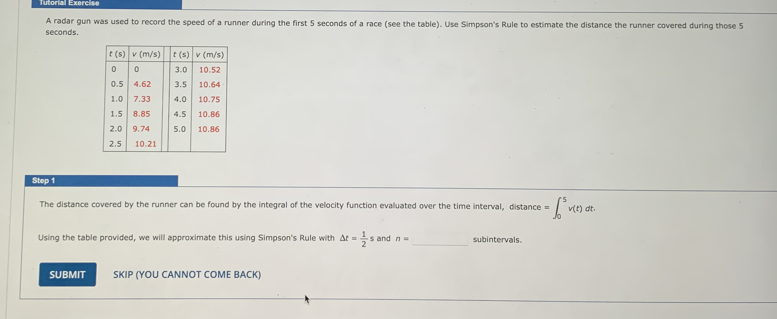 Iutorial Exercise seconds. \ table [ [ t ( s ) ,