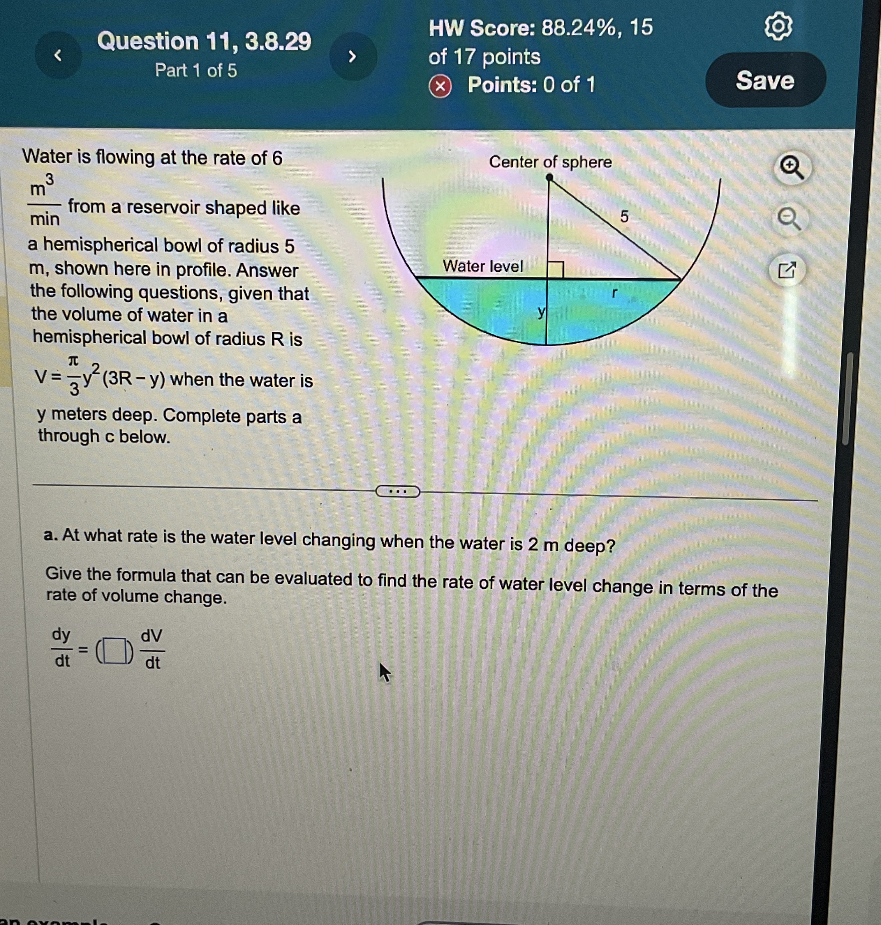 Question Water is flowing at the rate of 6 m 3 (