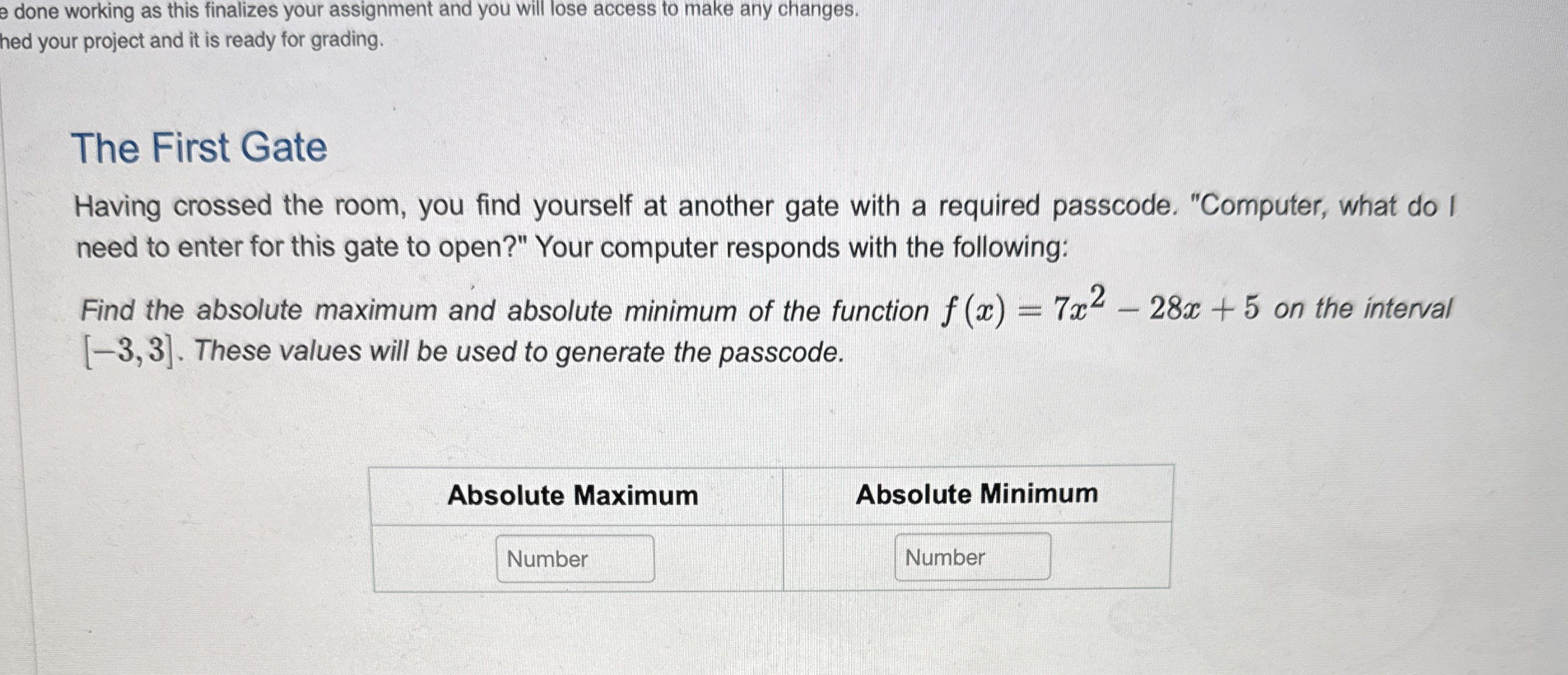 e done working as this finalizes your assignment