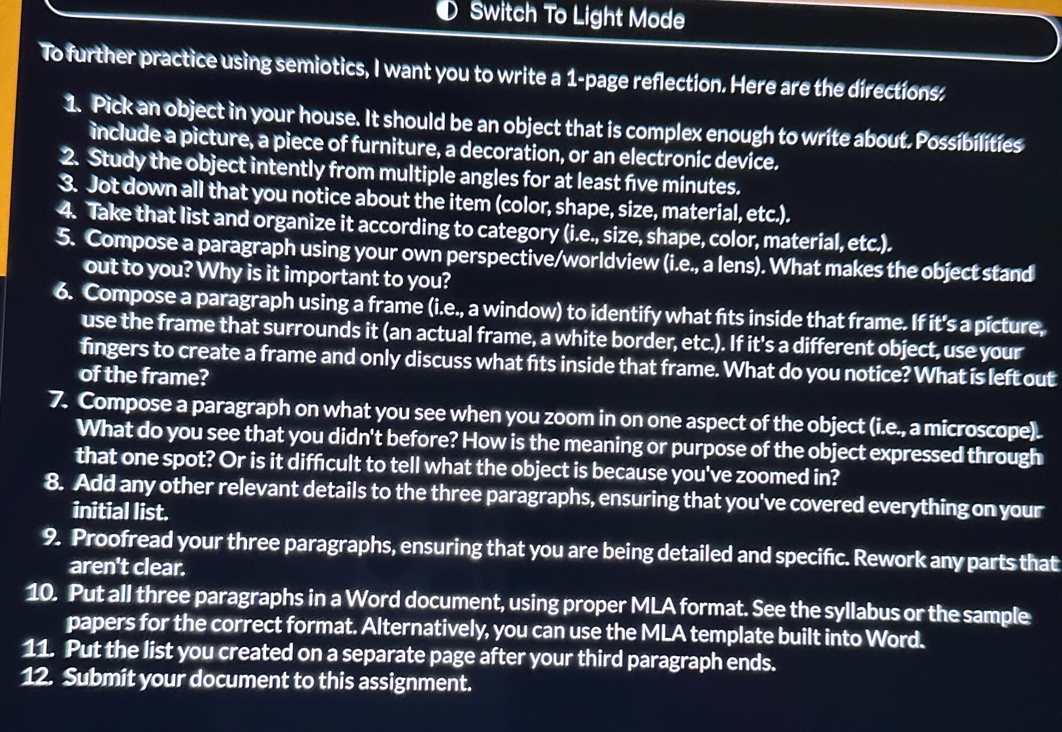 Switch To Light Mode To further practice using
