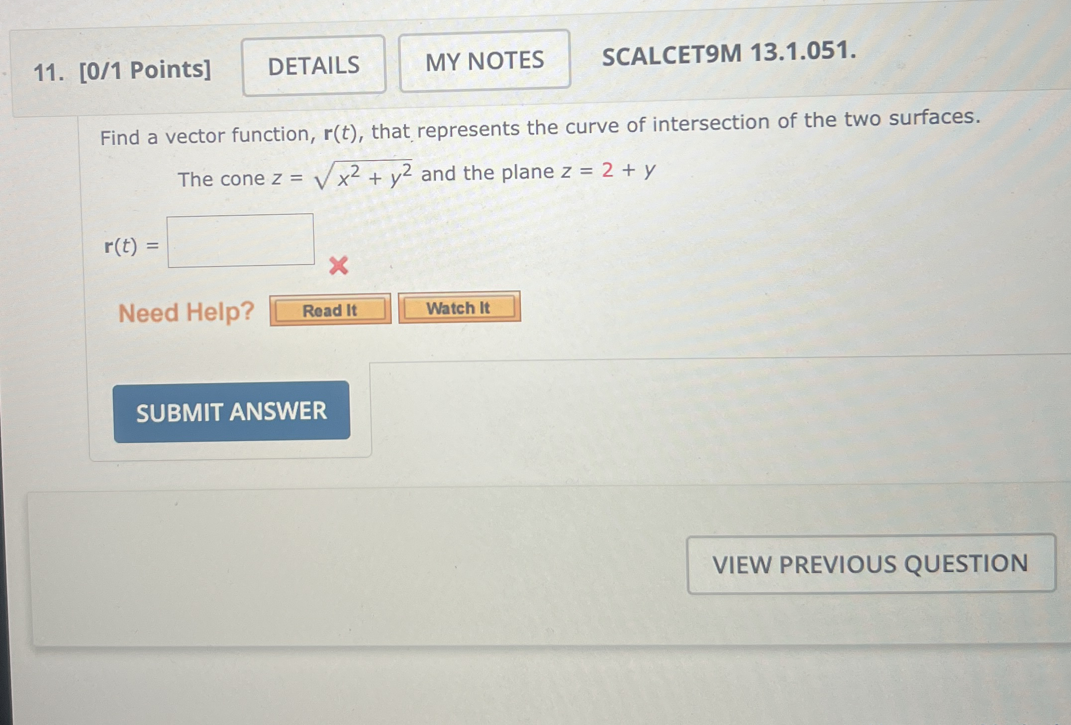 [ 0 / 1 Points ] SCALCET 9 M 1 3 . 1 . 0 5 1 .