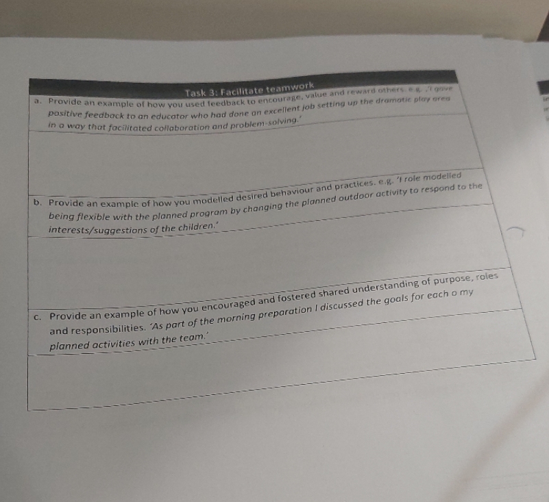 Task 3: Facilitate teamwork a. Provide an example