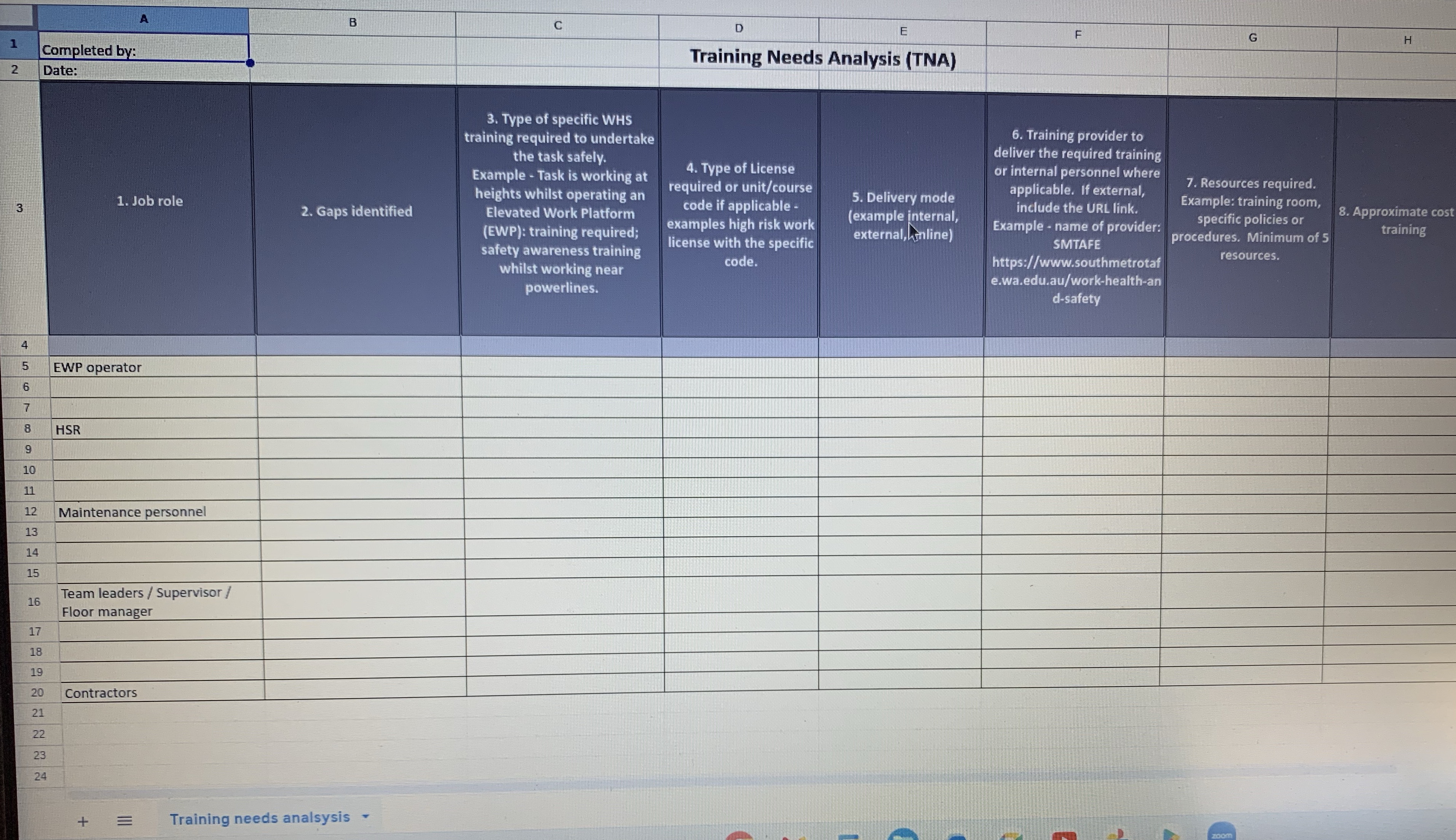 Training needs analysis (TNA)A TNA is a process