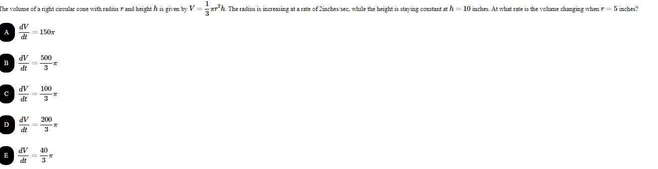 A ( dV ) / ( dt ) = 1 5 0 \ pi B ( dV ) / ( dt )