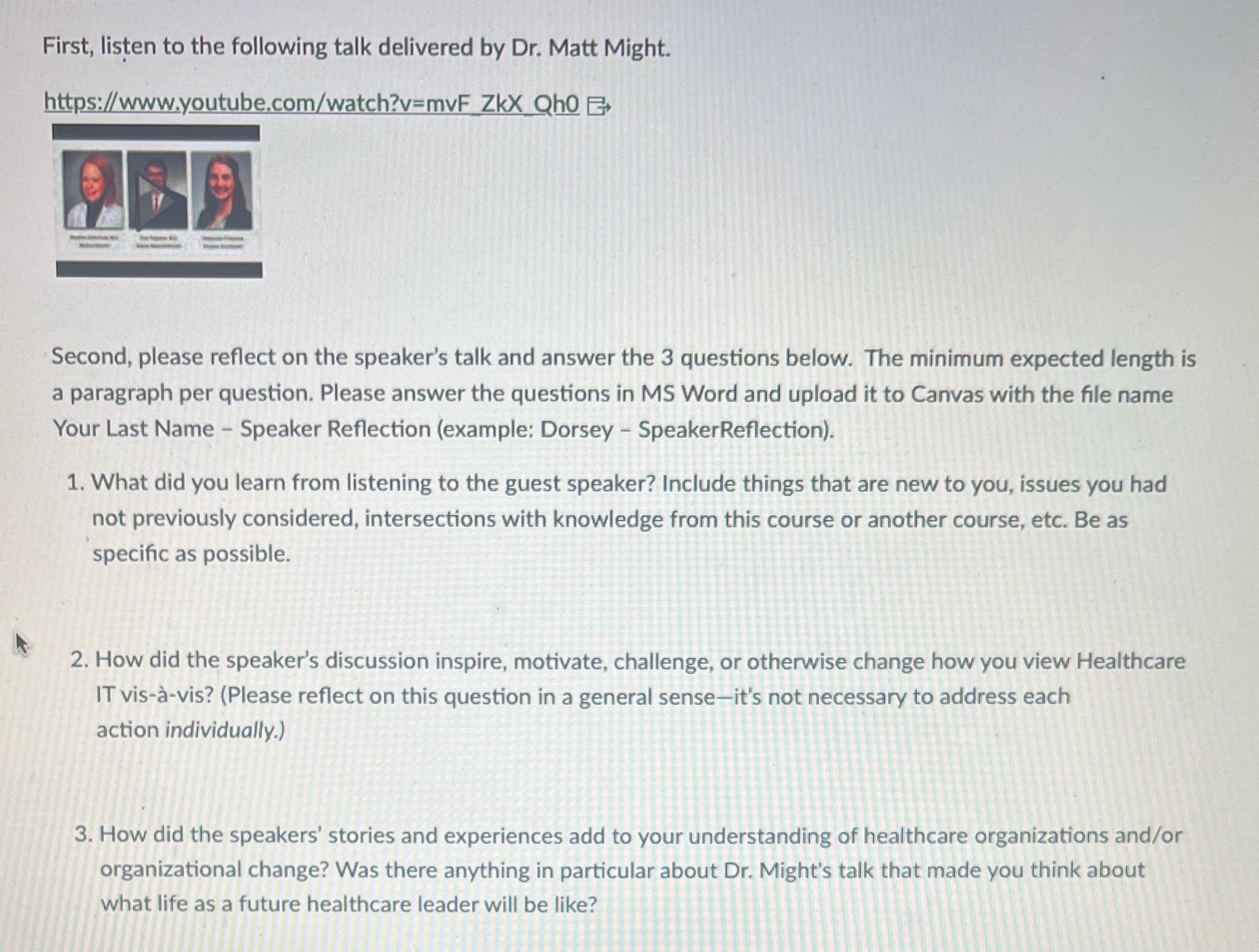 Speaker Reflection Assignment First, Listen to