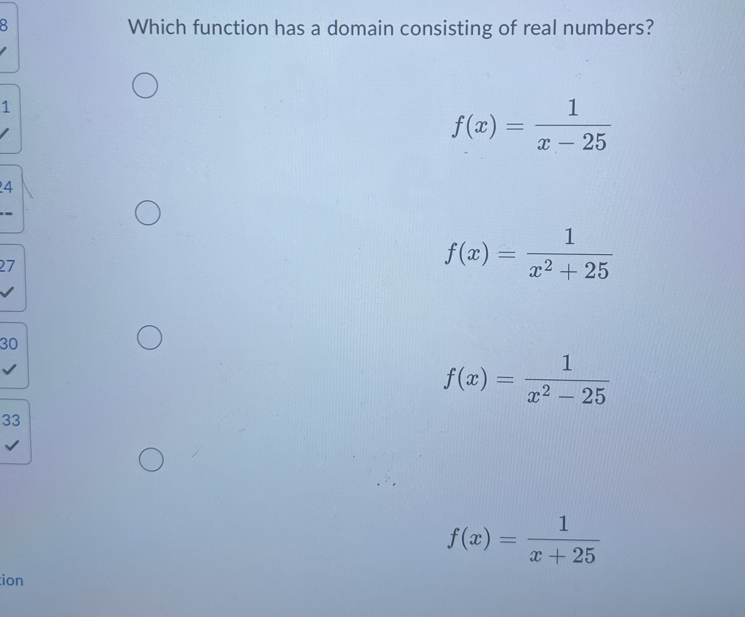 Which function has a domain consisting of real