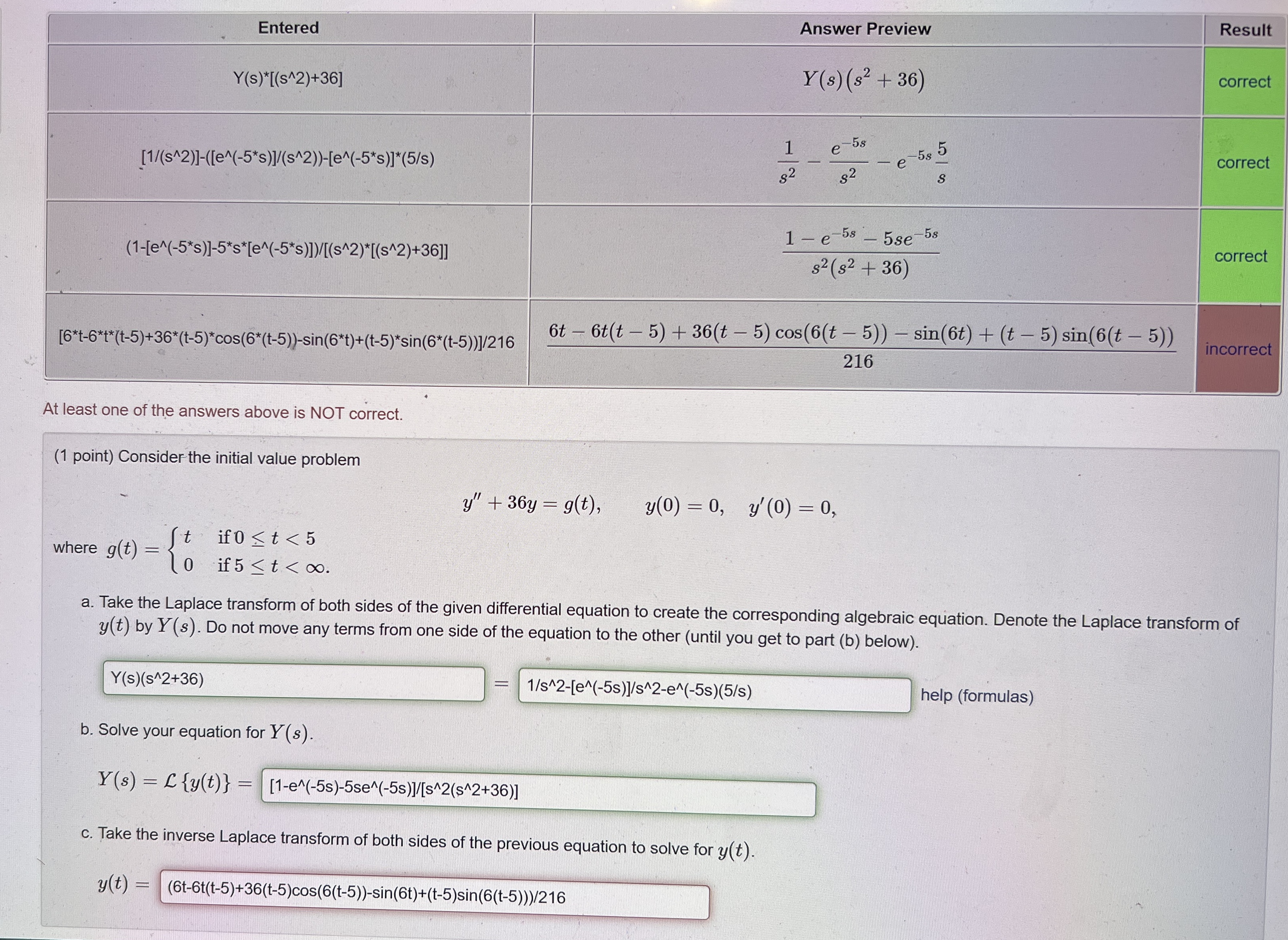 \ table [ [ Entered , Answer Preview,Result ] , [