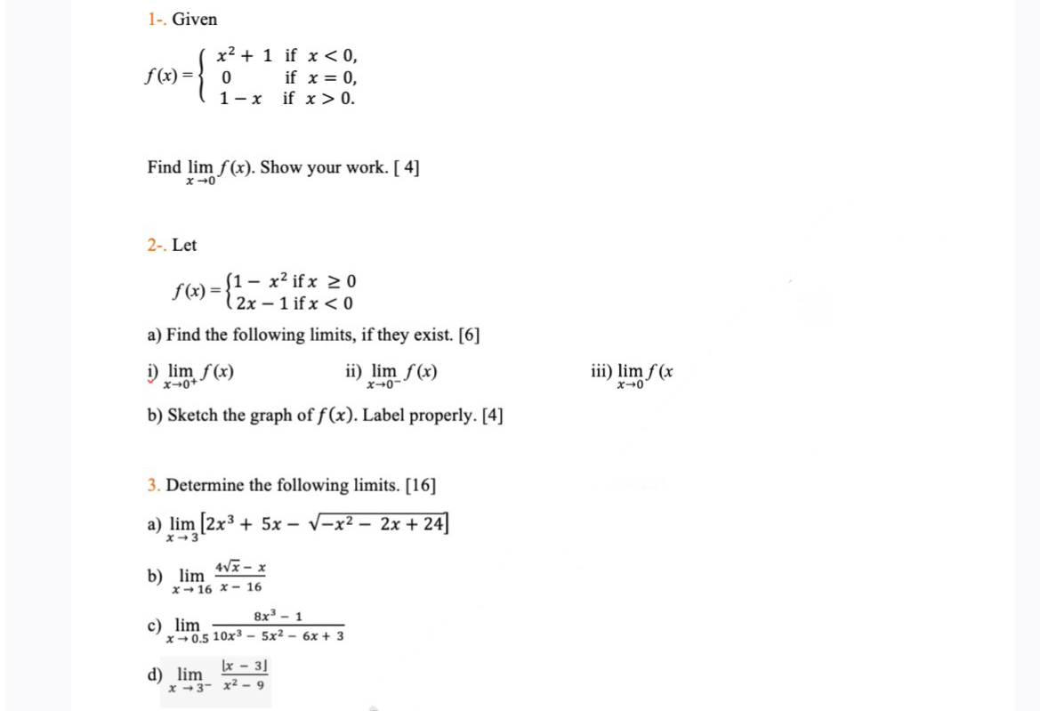 1 - . Given f ( x ) = { x 2 + 1 i f x < 0 0 i f x