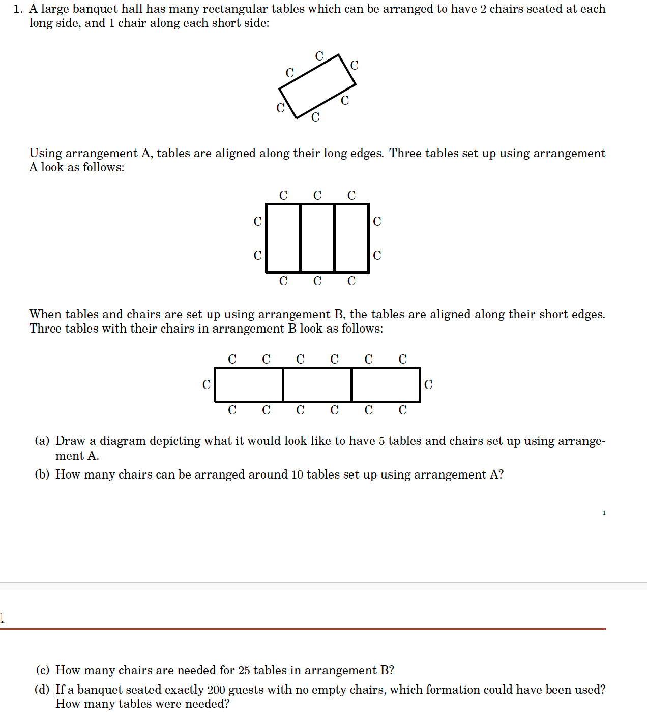 1 . A large banquet hall has many rectangular