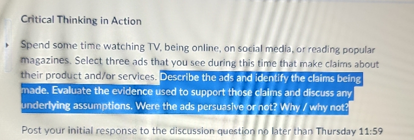 Critical Thinking in Action Spend some time