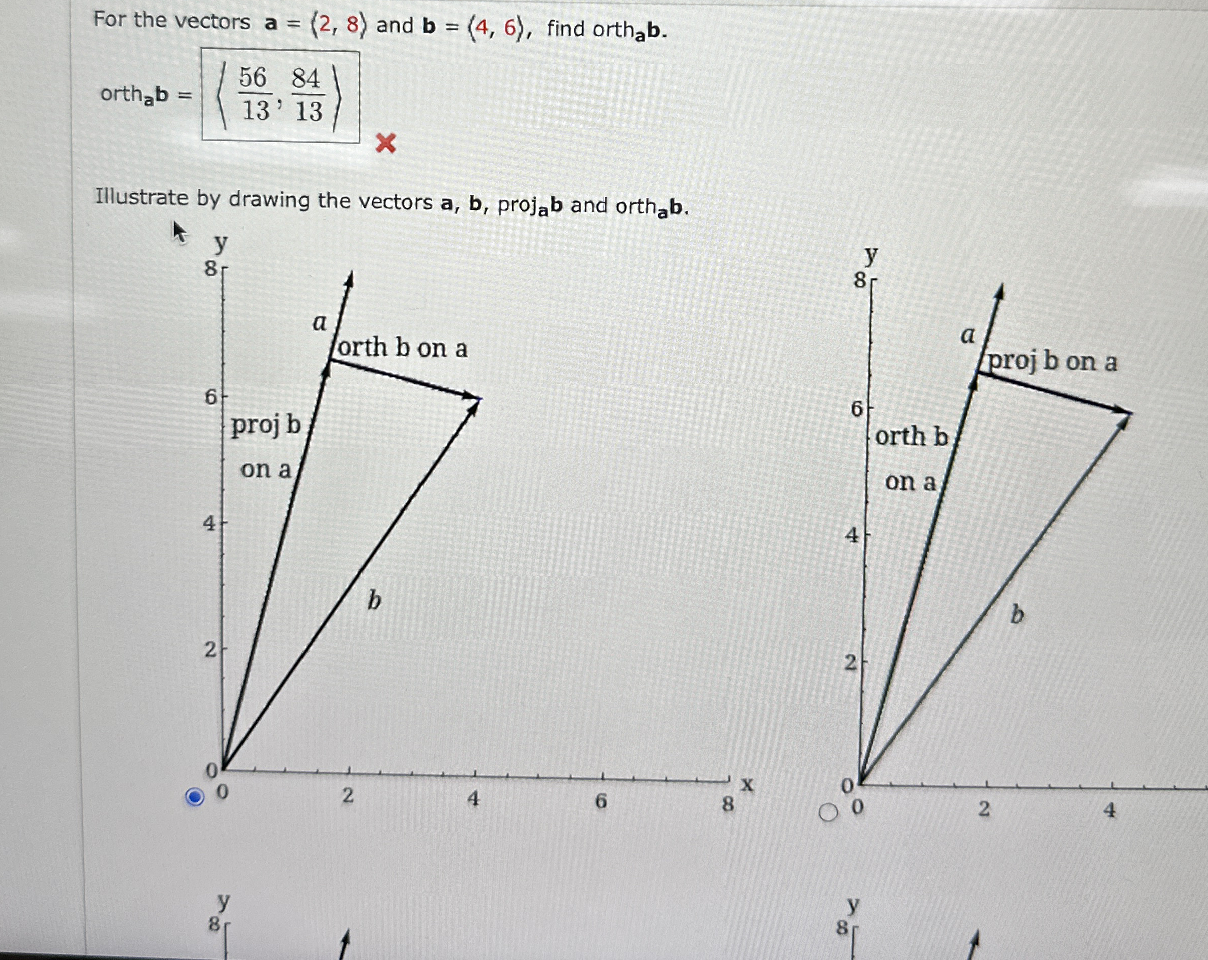 For the vectors a = ( : 2 , 8 : ) and b = ( : 4 ,
