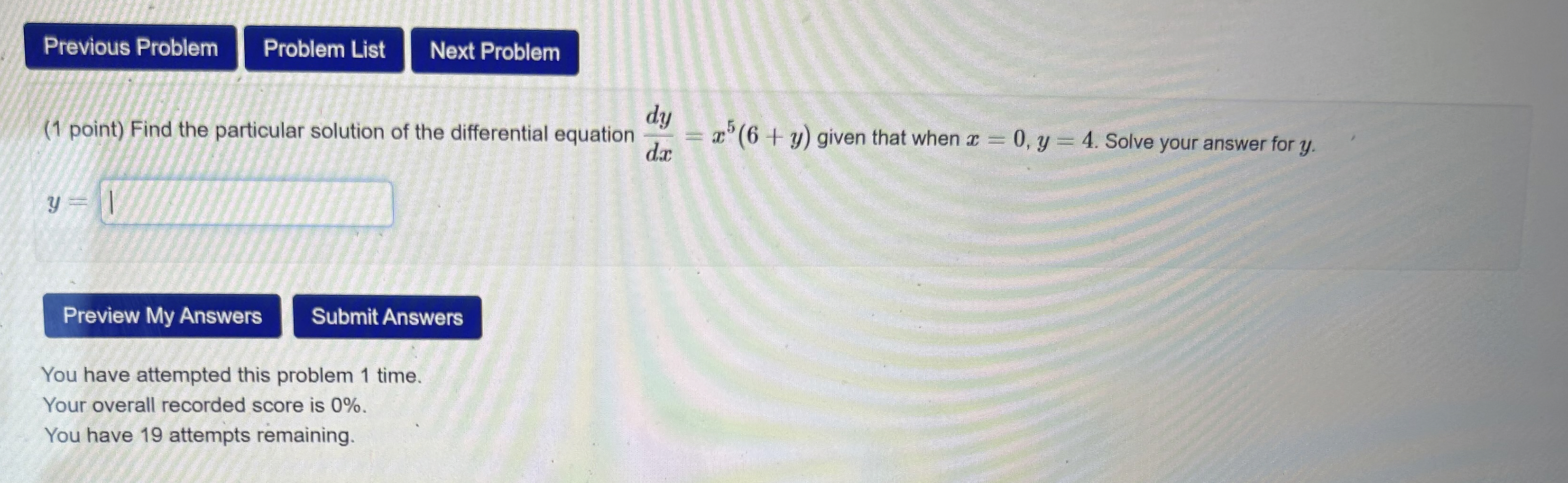( 1 point ) Find the particular solution of the