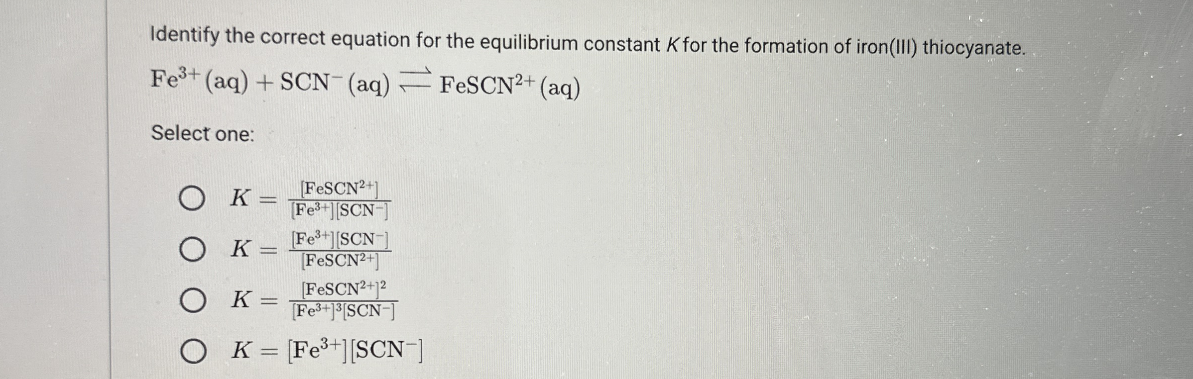 Identify the correct equation for the equilibrium