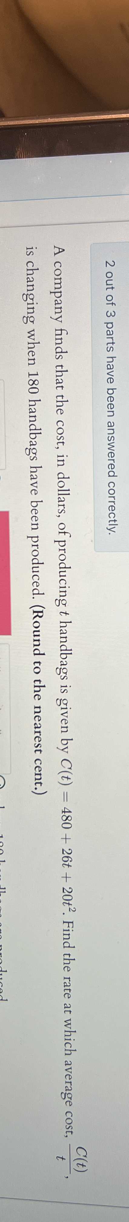 2 out of 3 parts have been answered correctly. A