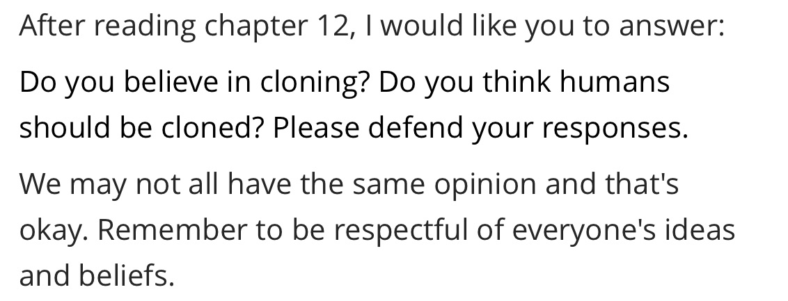 After reading chapter 12, | would like you to