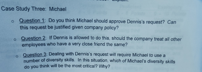 Case Study Three: Michael o Question 1: Do you