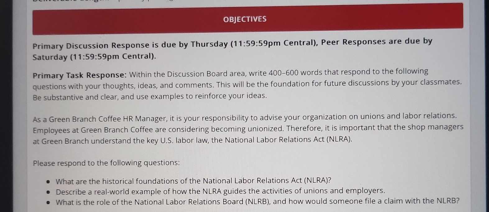 A - gy~~~ - Primary Discussion Response is due by