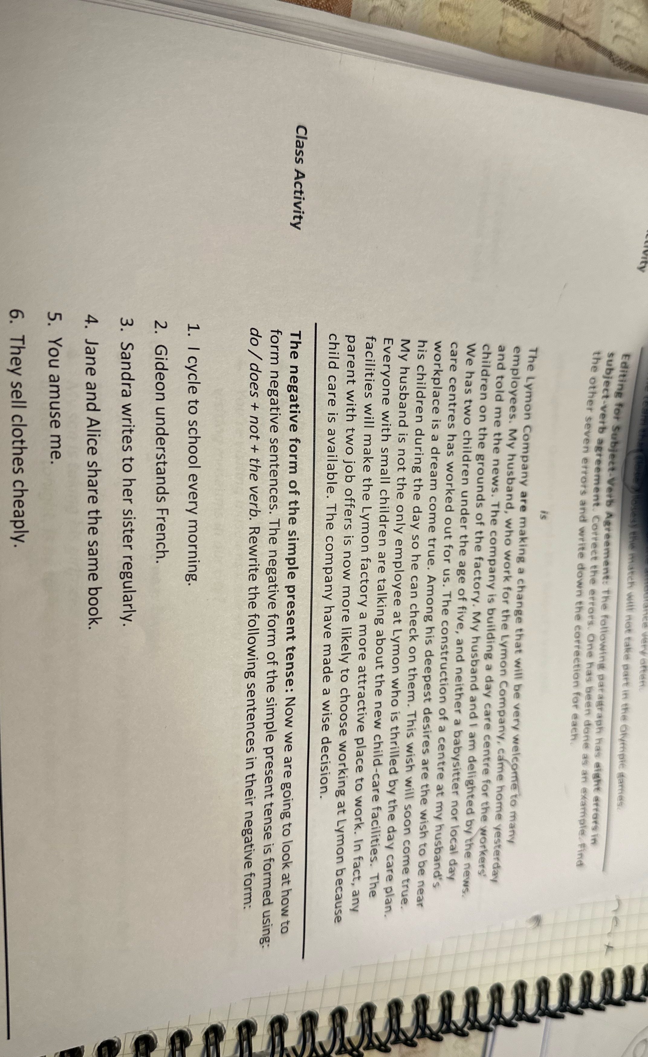 Editing for subject-verb agreement: The following