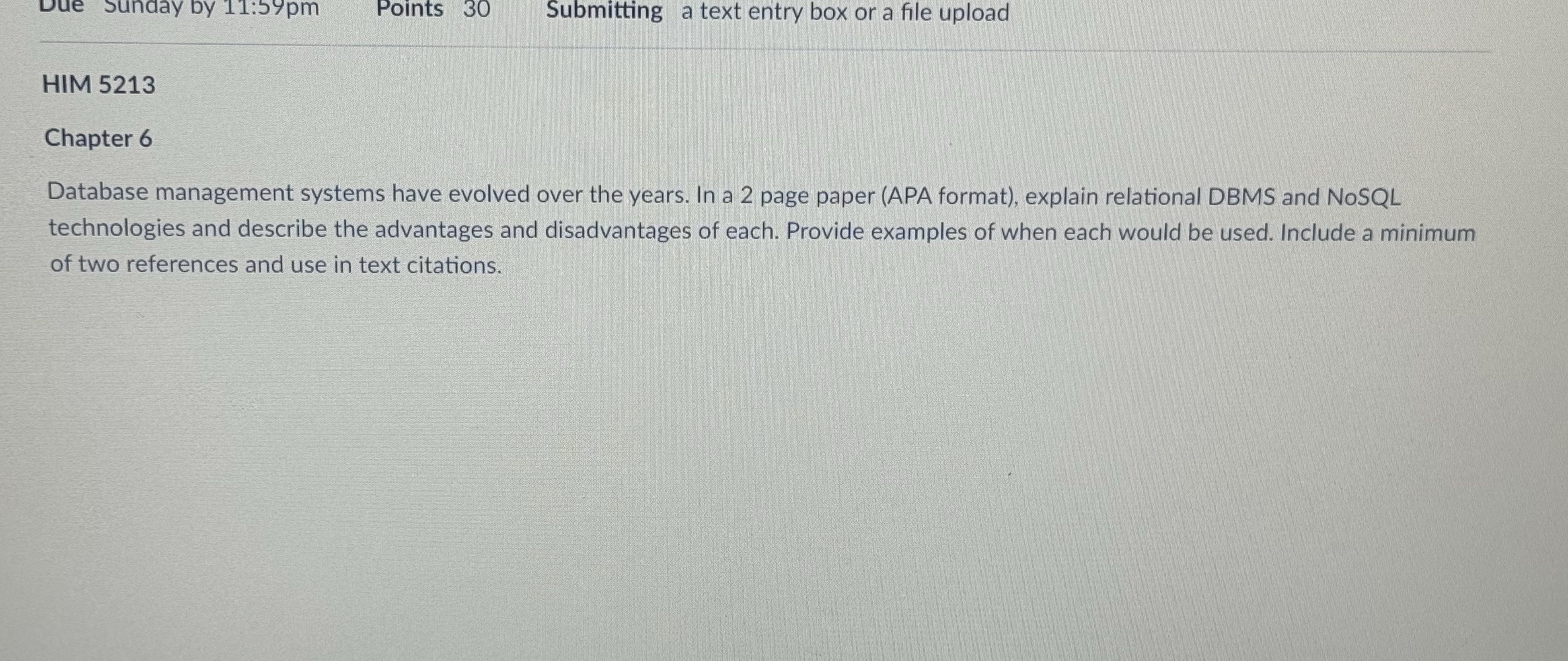 Due Sunday by 11:59pm Points 30 Submitting a text