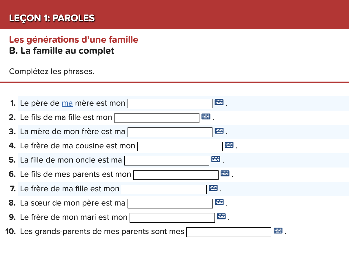 complete the phrases \f