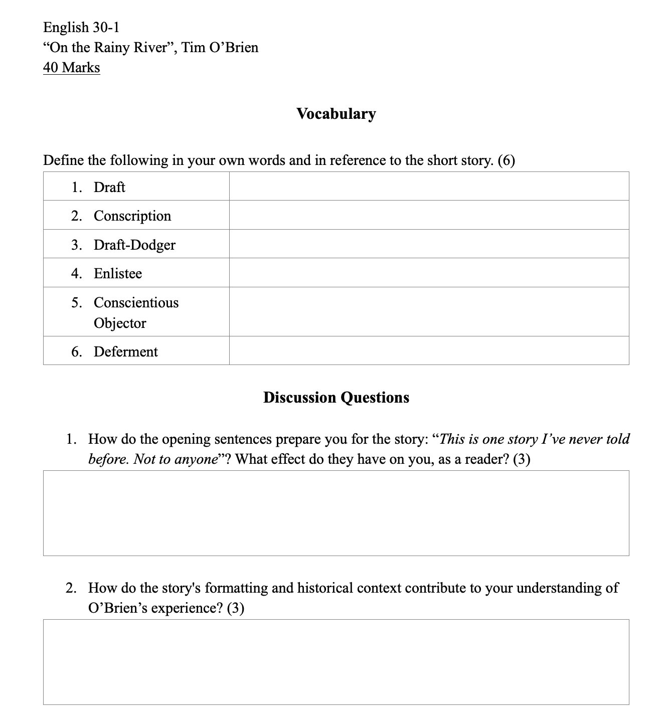 Help me with this assignment for English 30-1