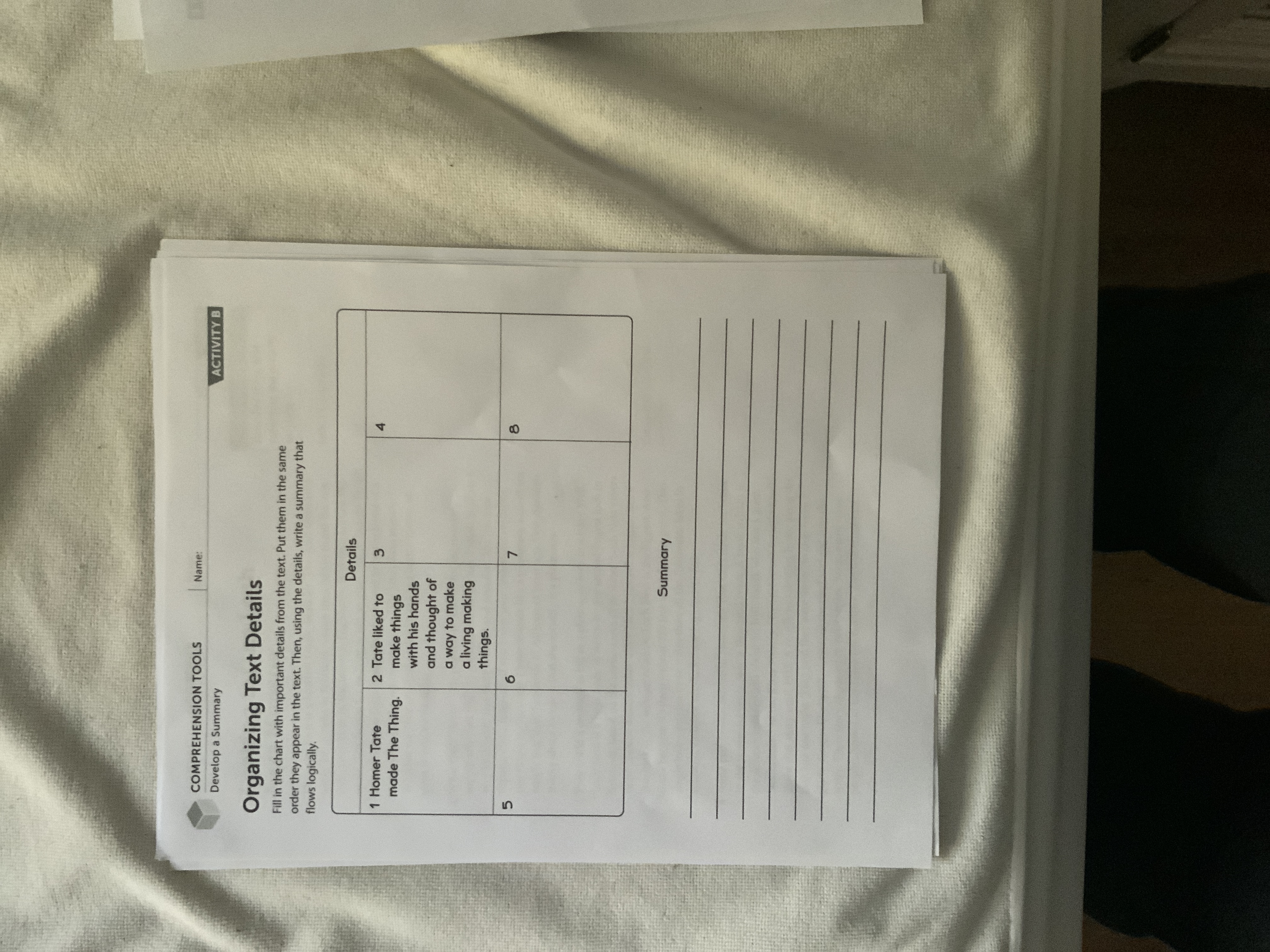 COMPREHENSION TOOLS Name: Develop a Summary TEXT