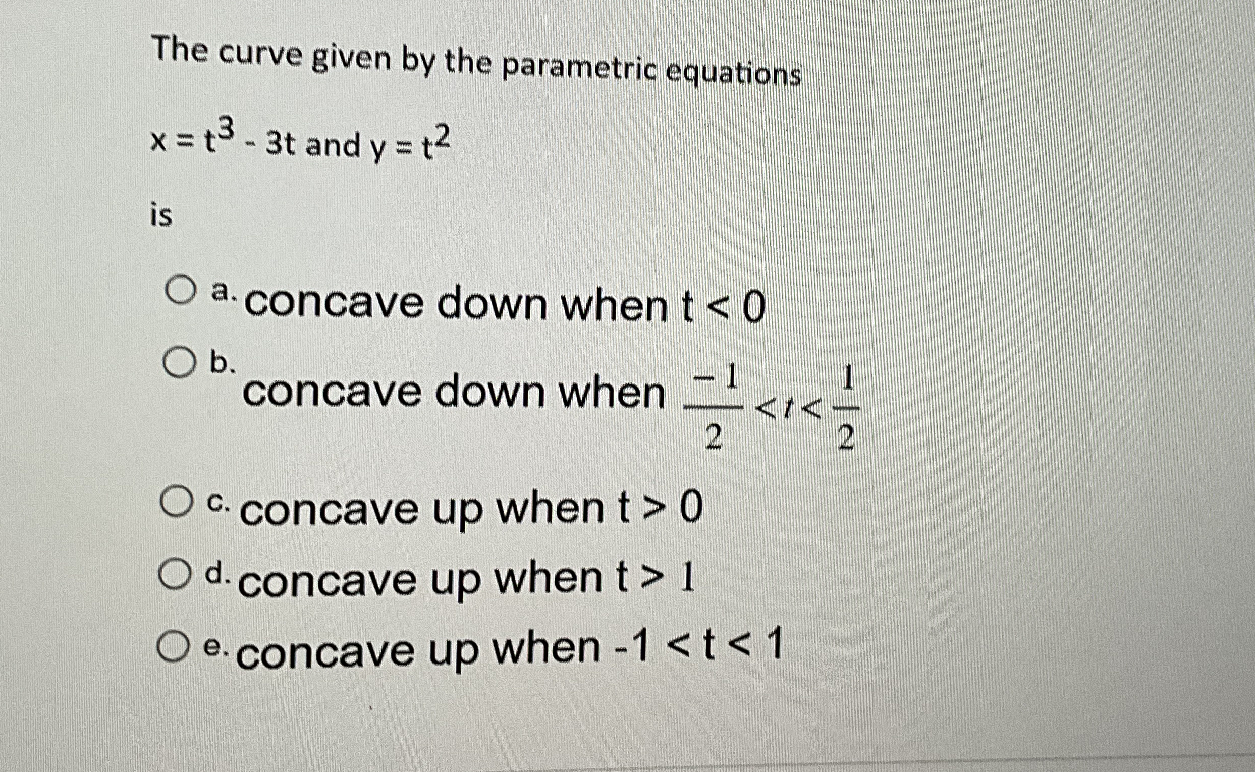 The curve given by the parametric equations x = t