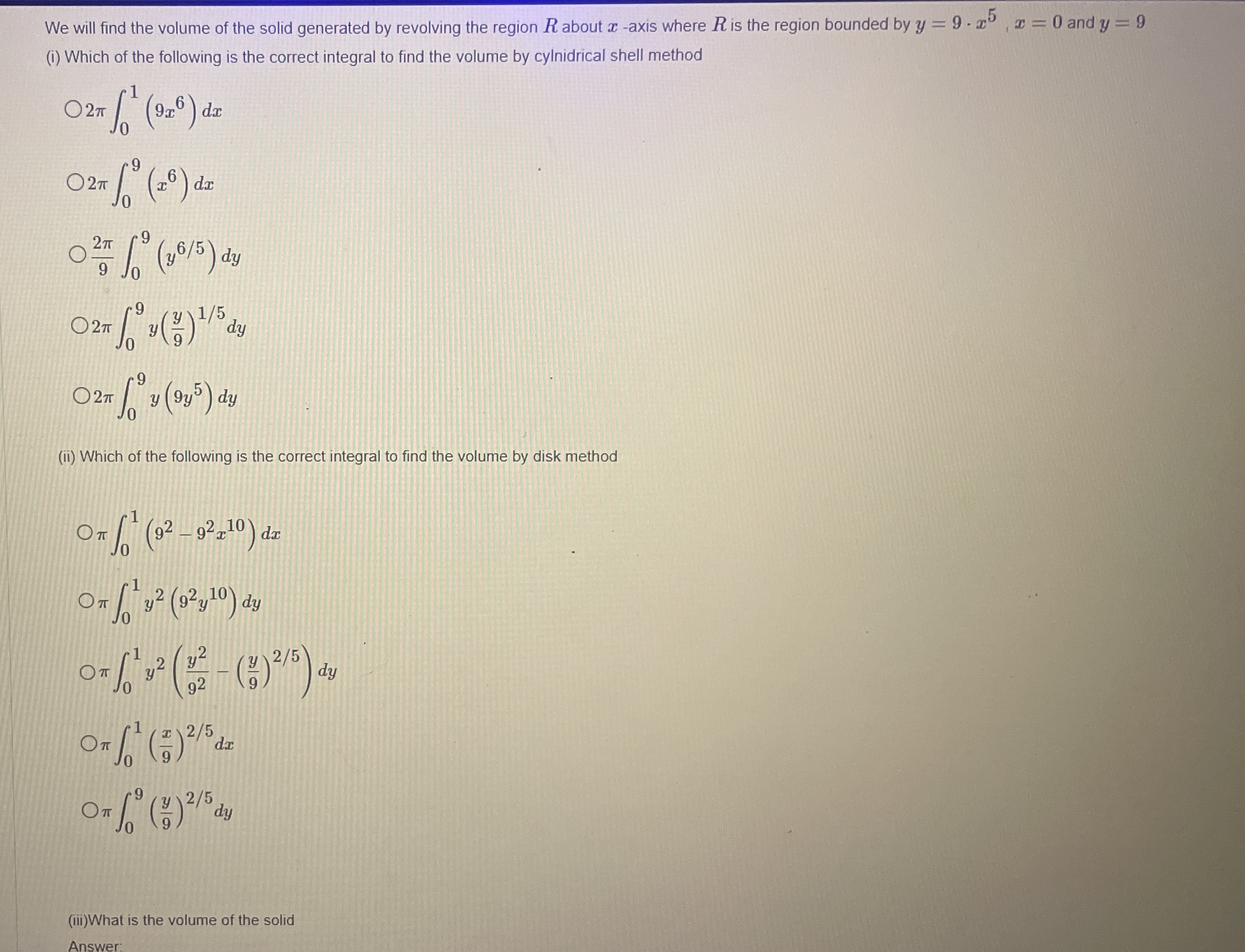 We will find the volume of the solid generated by