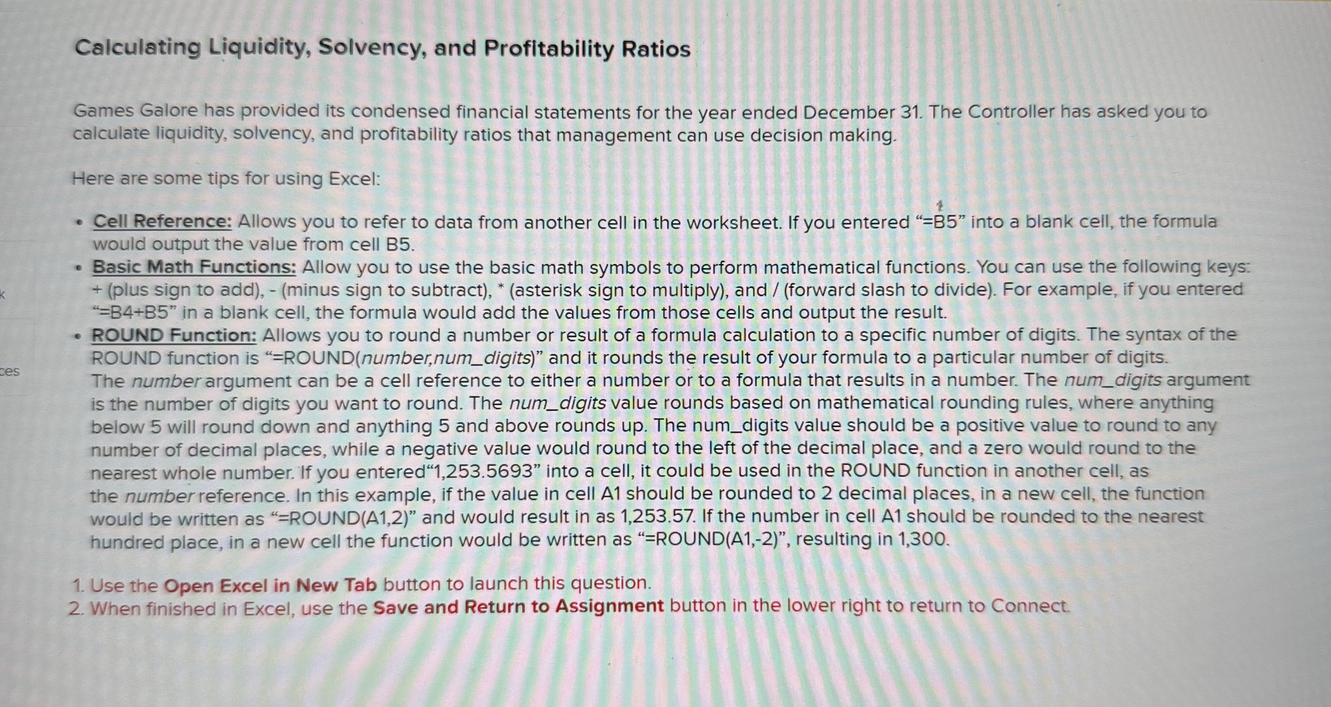 Please include each excel formula exactly how it