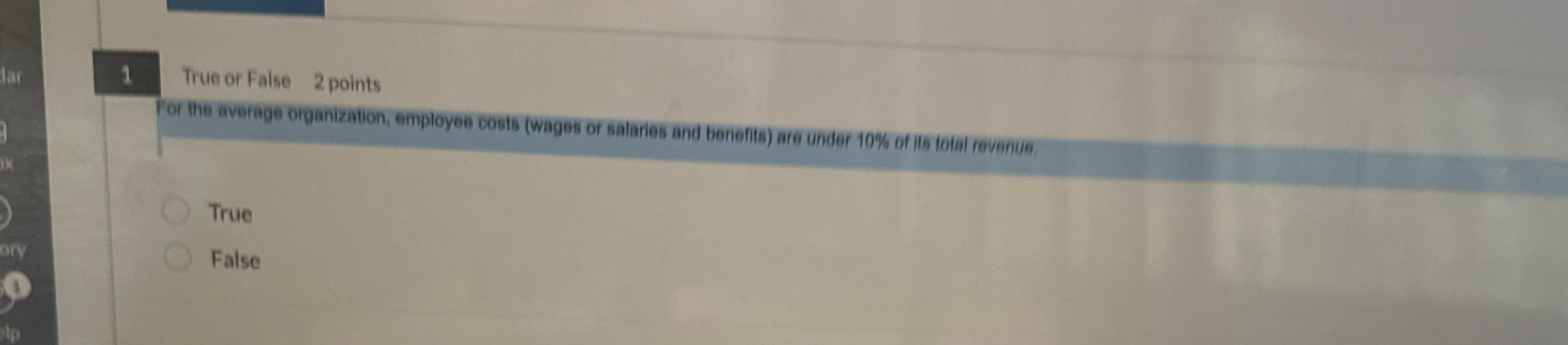 1 True or False 2 points For the average