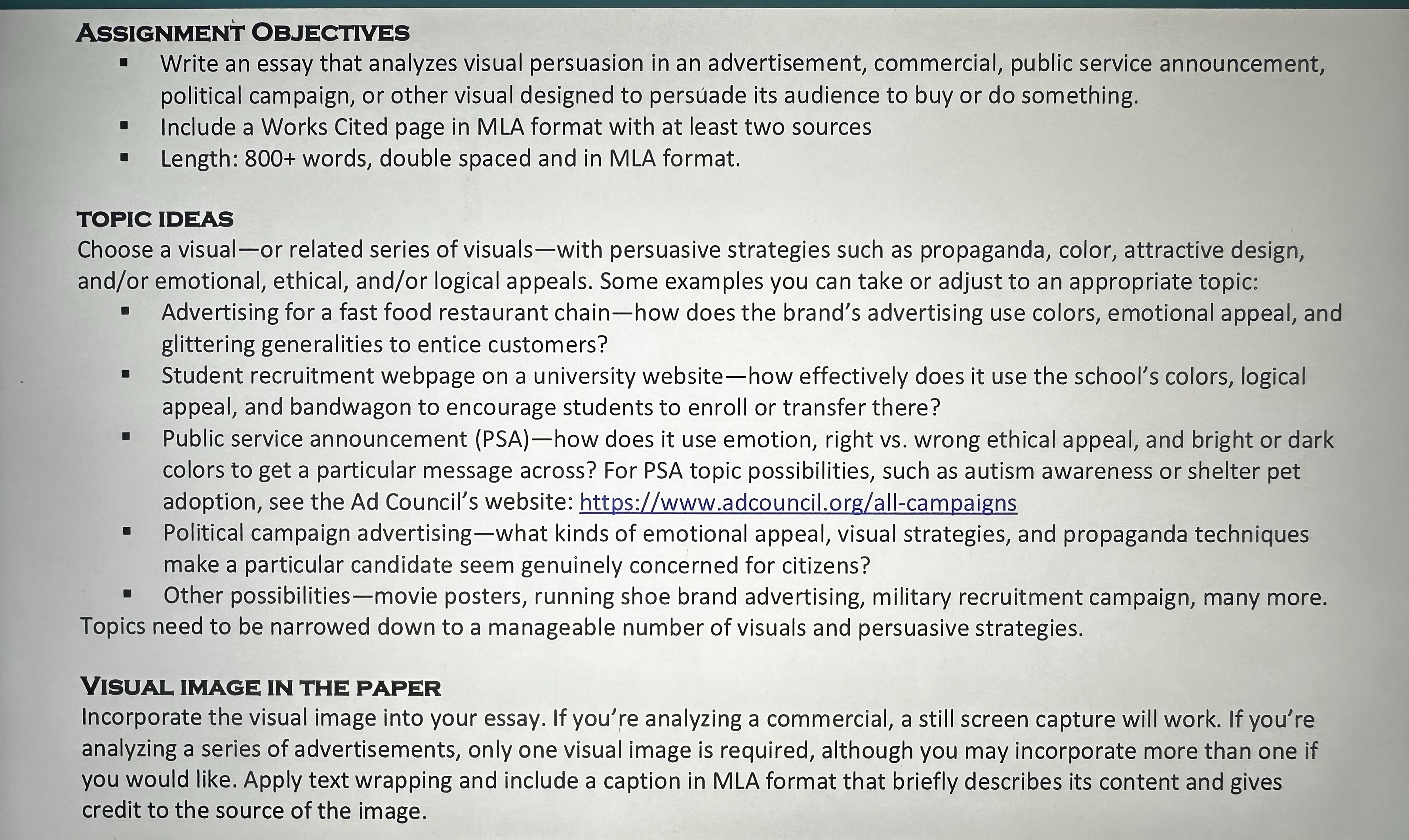 ASSIGNMENT OBJECTIVES Write an essay that