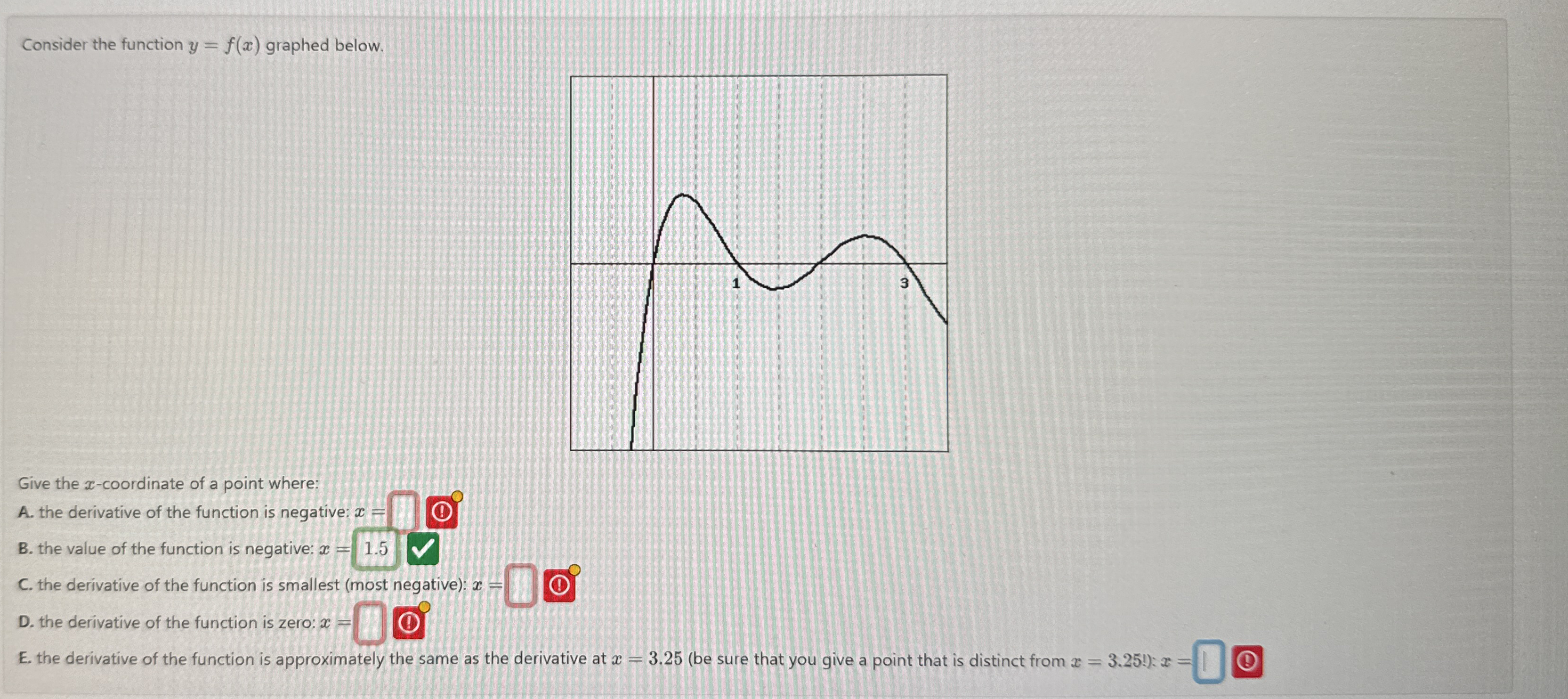 Consider the function y = f ( x ) graphed below.