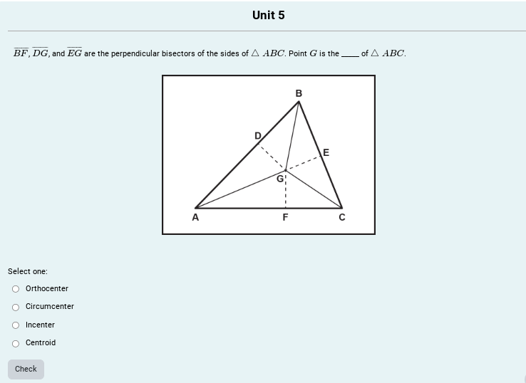 answer Unit 5 BF, DG, and EG are the