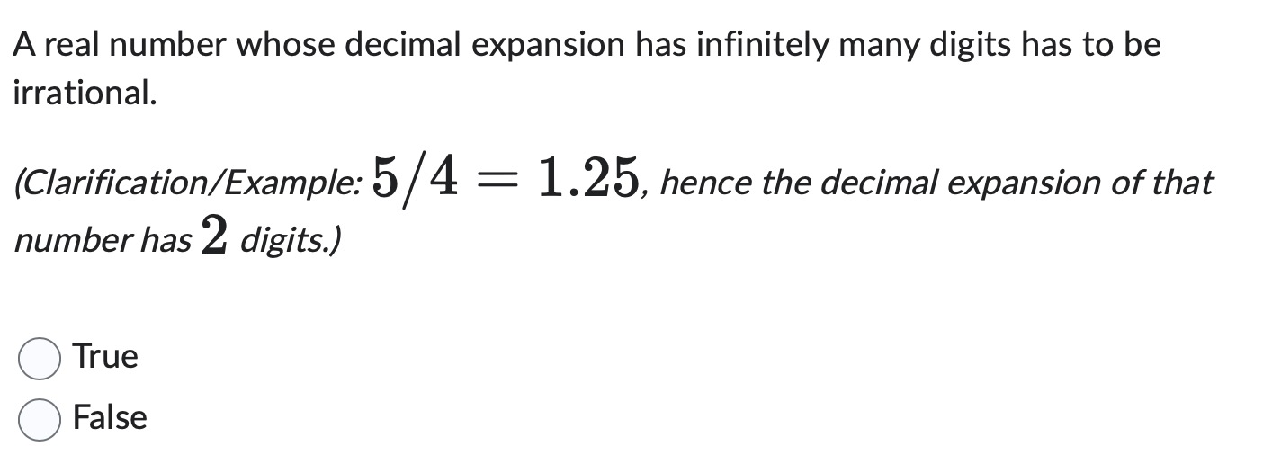 answer A real number whose decimal expansion has