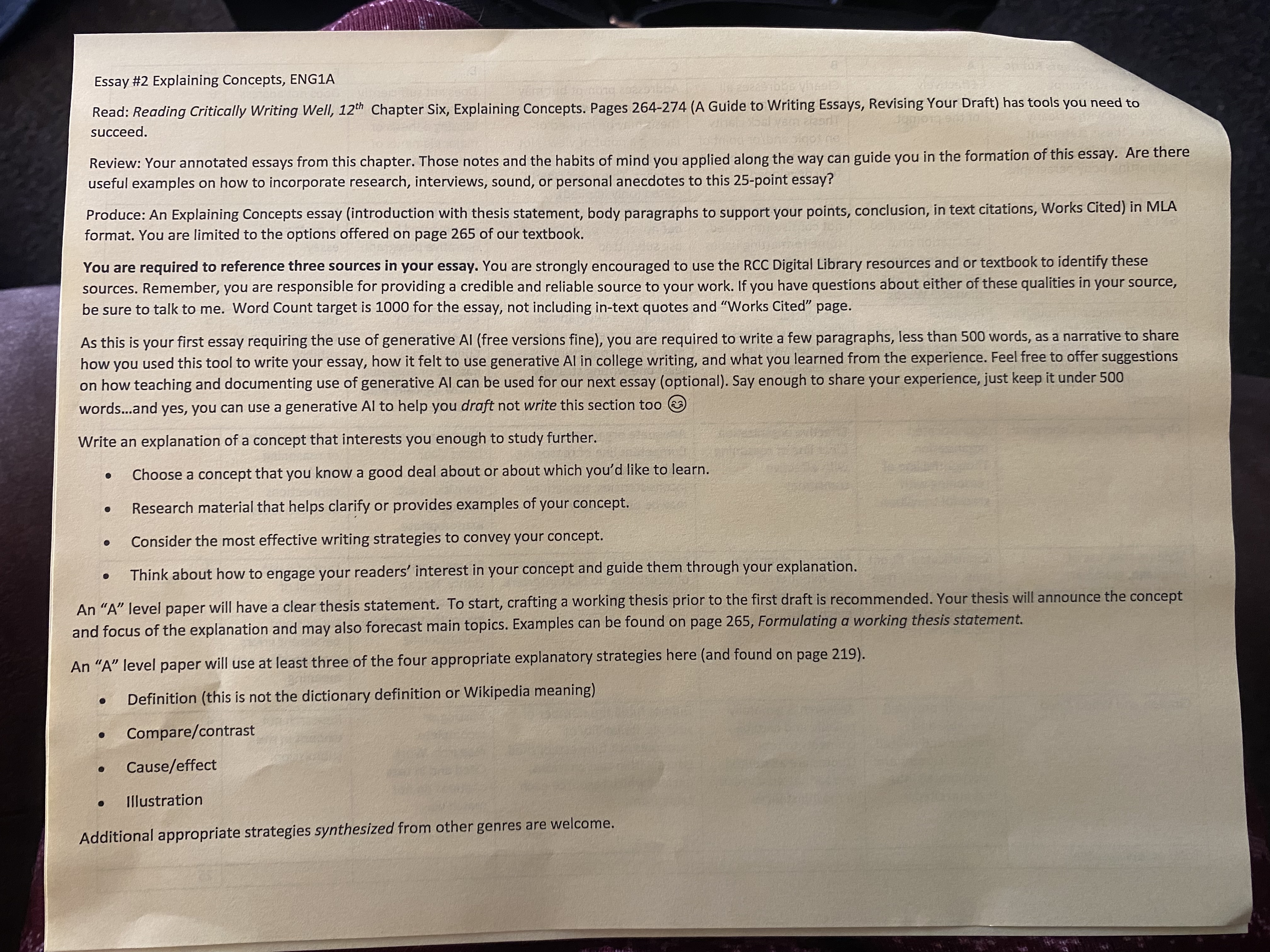 Essay #2 Explaining Concepts, ENG1A Read: Reading