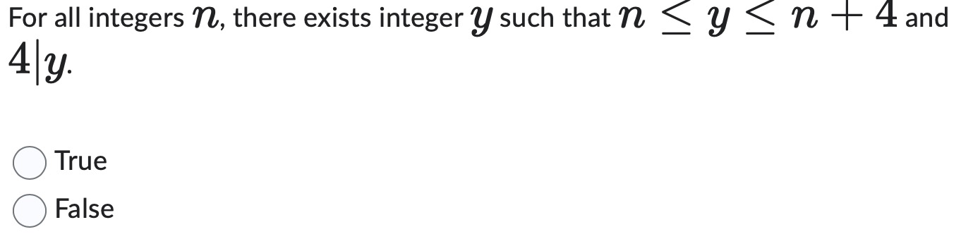 anser For all integers 12, there exists integer y