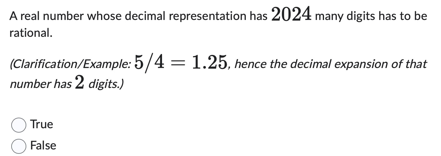 answer A real number whose decimal representation