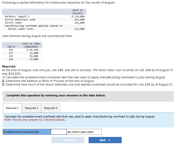 Following is partial information for Delamunte