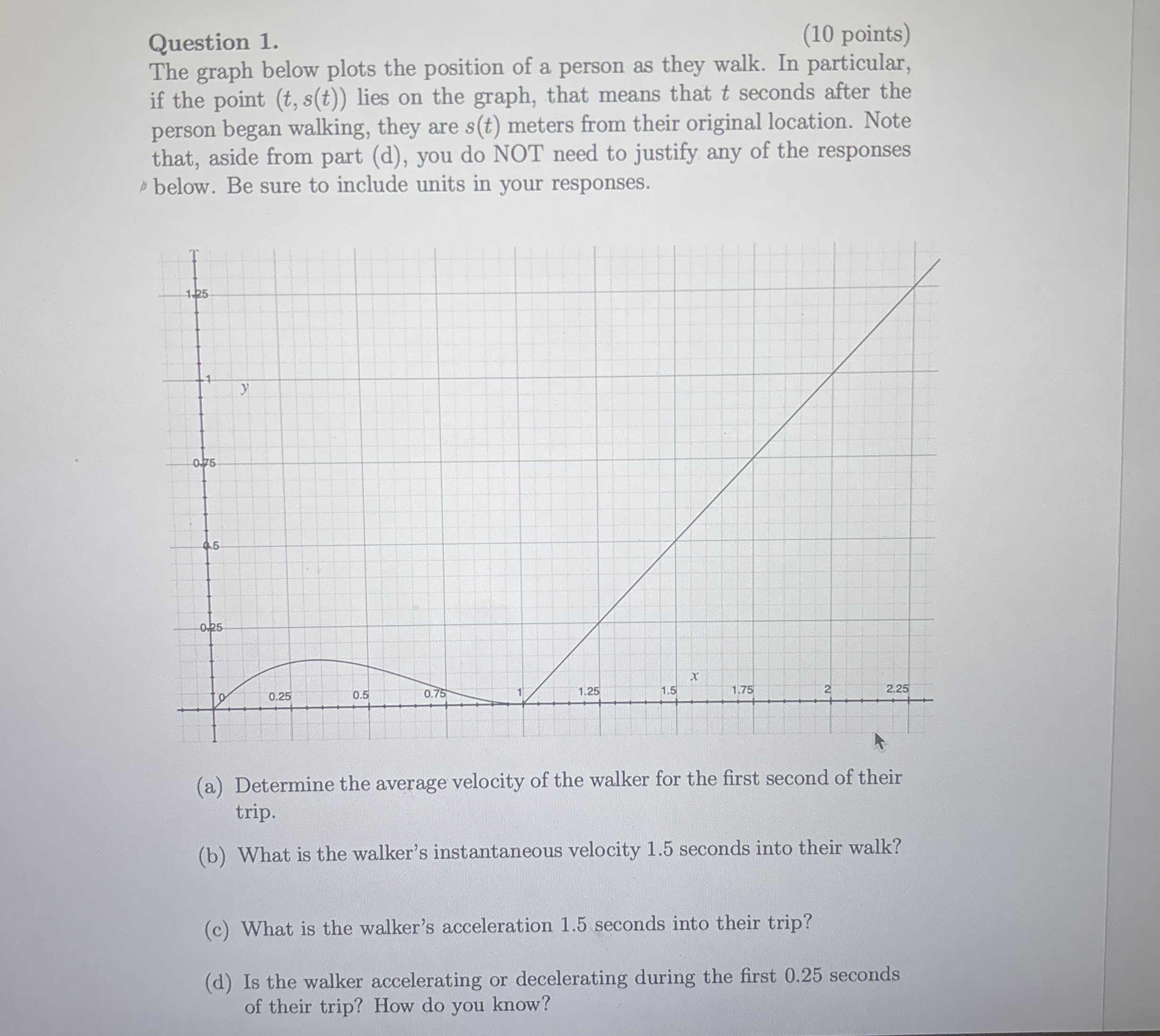 Question 1 . ( 1 0 points ) The graph below plots